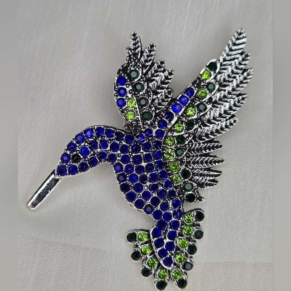 Blue and Green Hummingbird Brooch